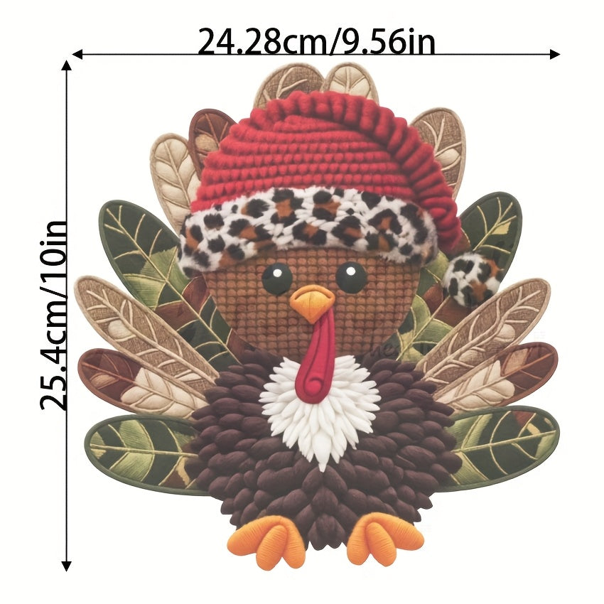 英寸/7英寸/8.5英寸/10英寸/11英寸/12英寸 仿锁钩纱线钩针火鸡烫贴 - 农舍秋季感恩节DIY火鸡贴花，适用于衬衫、连帽衫、毛衣的DTF热转印 - 多彩纱线钩针火鸡礼物